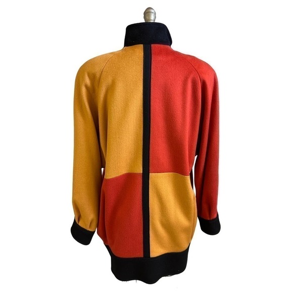 Steve Evans VTG 1980s Wool Color Block Coat Art to Wear Dynasty Glam Womens L - Picture 5 of 9